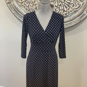 Clara S Dress Navy Blue W/Soft pink polkadots